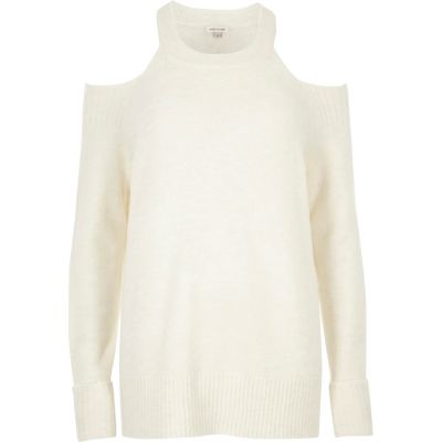 Cream knit cold shoulder jumper